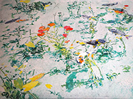 北川安希子「游泳-モネの池」8P 和紙、岩絵具、水干絵具