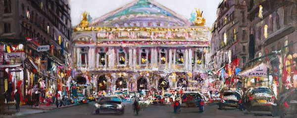 岩見健二 「黄昏のオペラ通り」 47×116cm