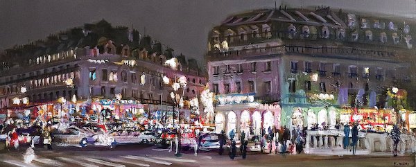 岩見健二 「夜のオペラ界隈」 47×116cm