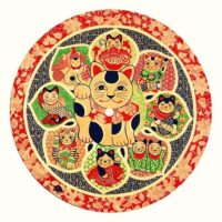 中村あや子　「招き曼荼羅　赤」　円形8号