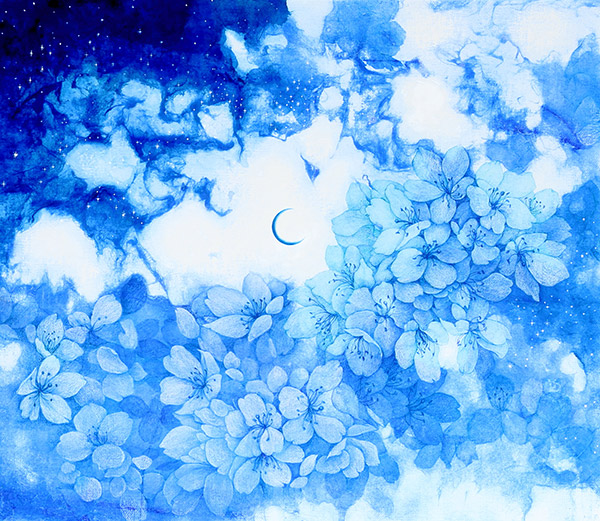 「空の深度ーアオイサクラー月」　 10F （455×530mm) ミクストメディア